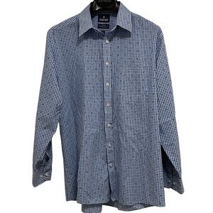 Stafford Travel Performance Super Shirt Blue & White Checkered w Birds 17